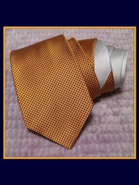 Tommy Hilfiger Micro-Plaid Necktie - Orange / Gold / Navy / Silver Men's Tie